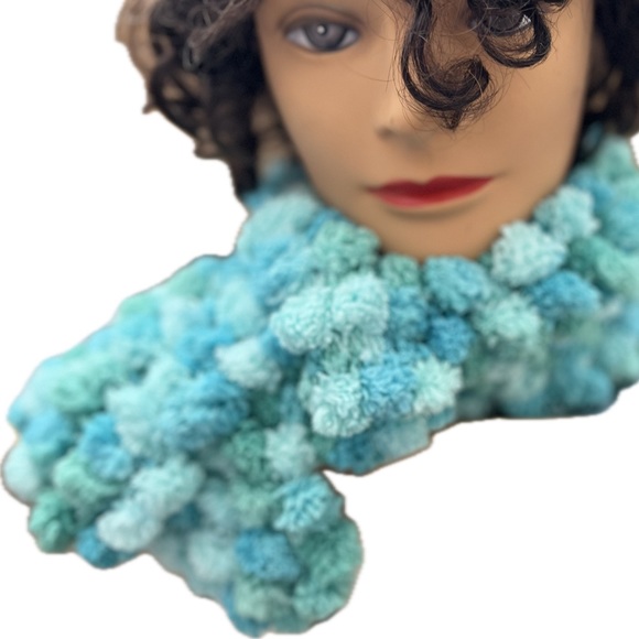 Pomp-a-Doodle Scarf in Seafoam / Aqua/ Turquoise Shades—48”L x 5”W - Picture 2 of 7
